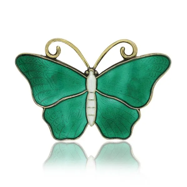 MCM Ivar Holth Butterfly brooch green deals and white Vintage Norway enameled Sterling silver, Mid Century Scandinavian jewelry, guilloche enamel